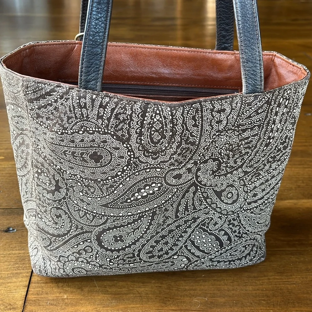 Yvelyne Ponnau Vintage Paisley Leather Tote